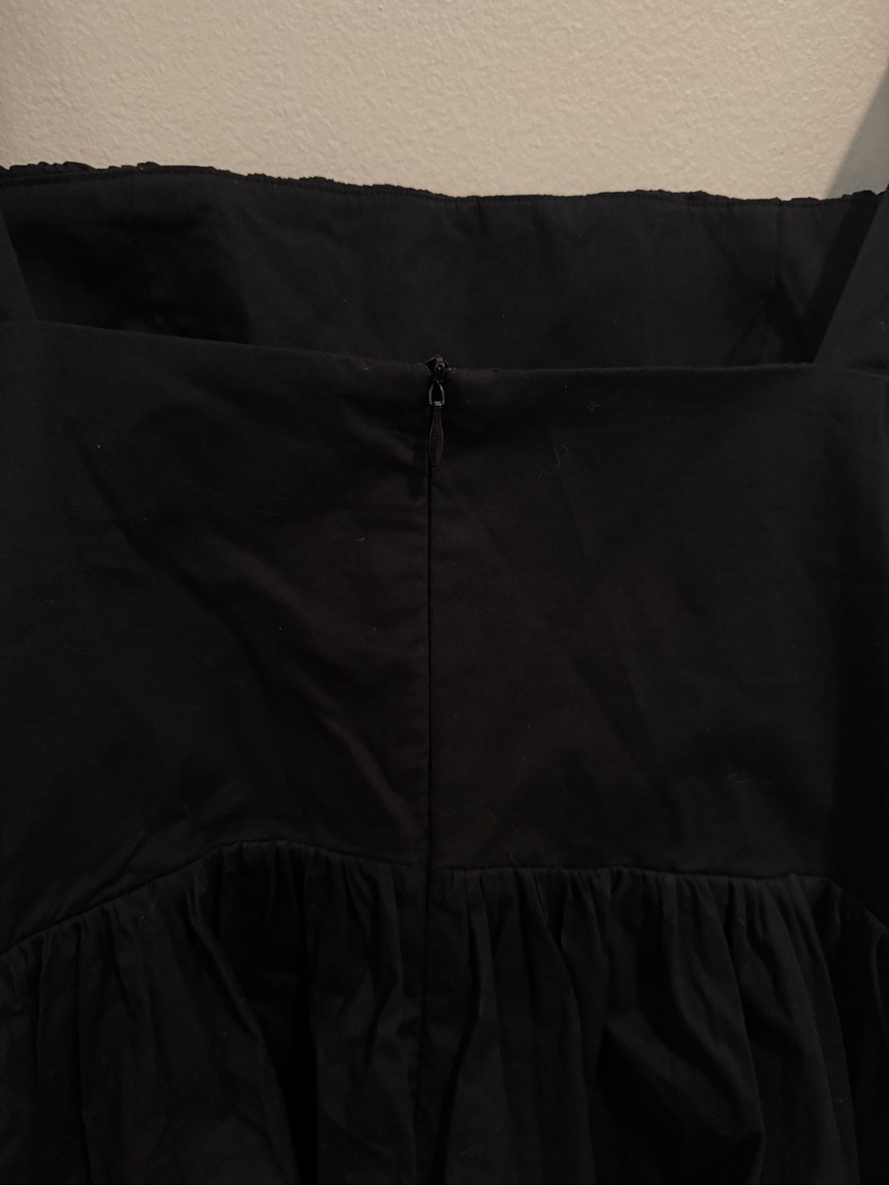 Zara Black LBD Ruched Bust Voluminous Mini Dress Babydoll Fit Flare Size Large - Picture 8 of 9